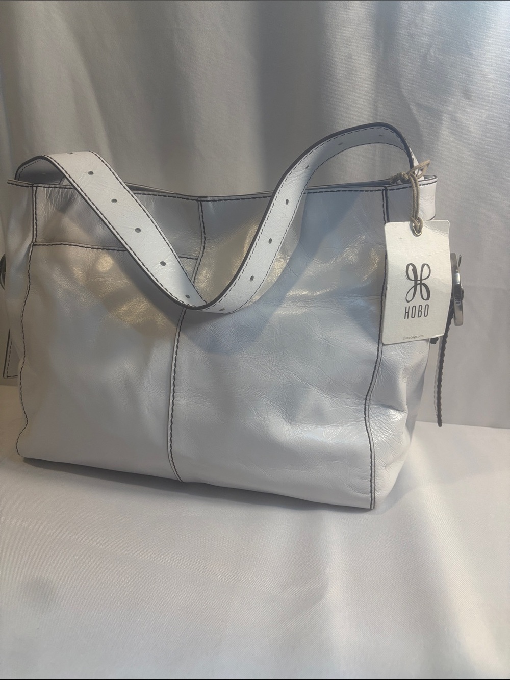 HOBO White Leather Hobo Bag with Black Trim